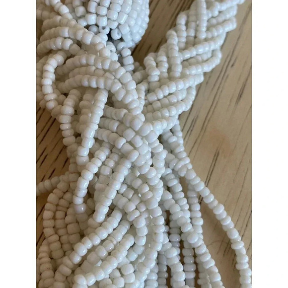 Vintage Braided White Beaded Tassel Necklace. 25” Adjustable. - Picture 6 of 7